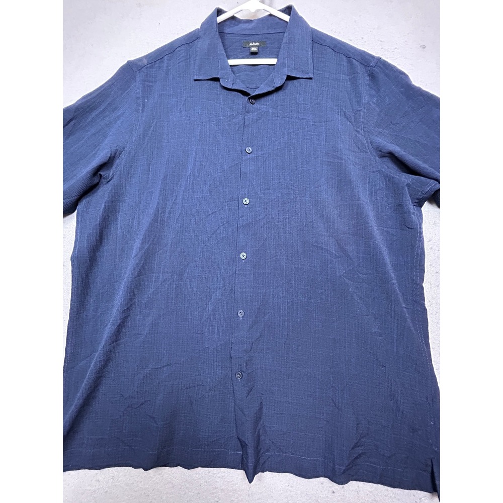 Alfani Button Down Shirt 100% Polyester Navy Blue XXL Mens